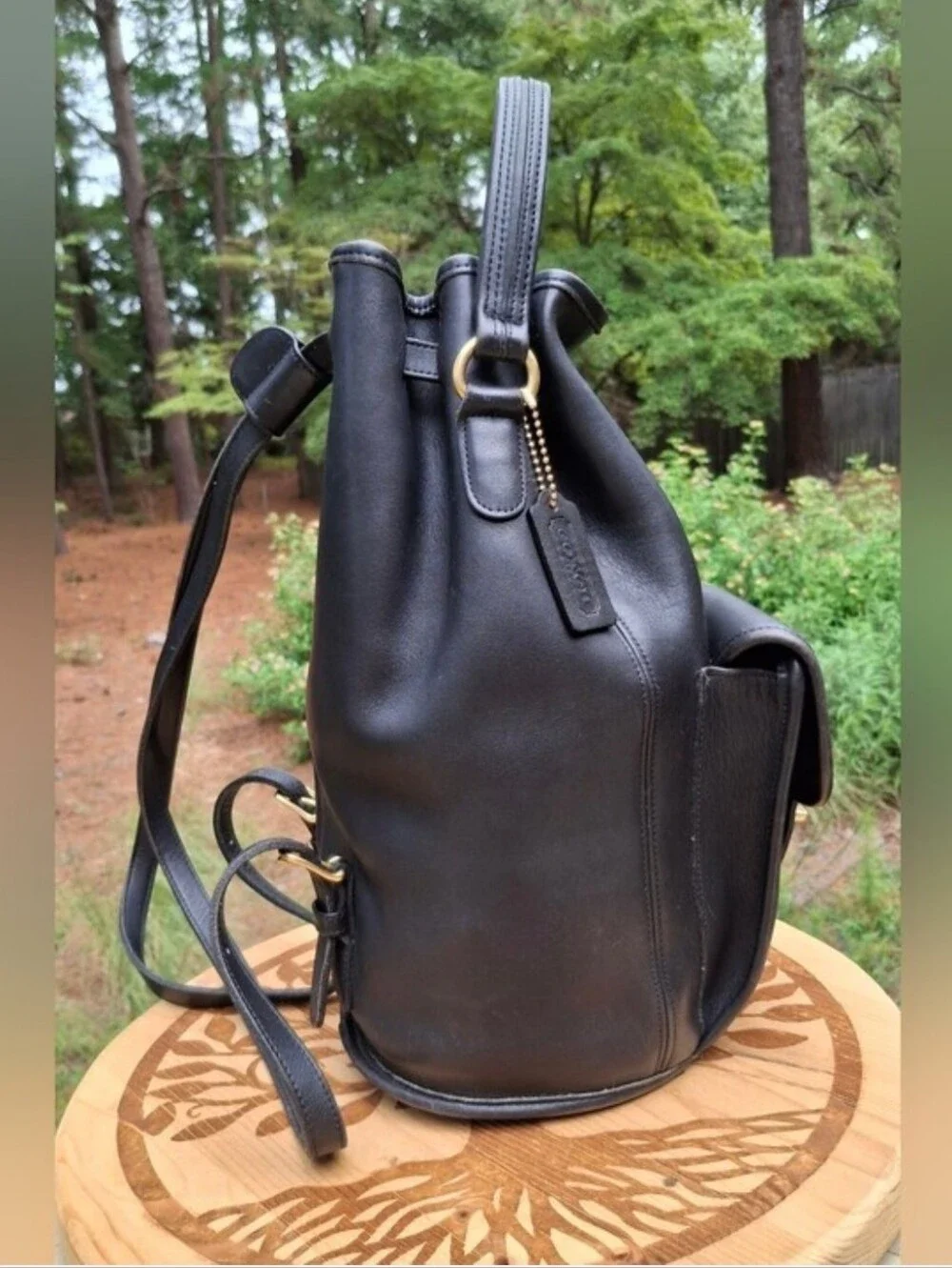 Vintage 1996 Coach Black Leather Classic Handle Backpack Rucksack #9992